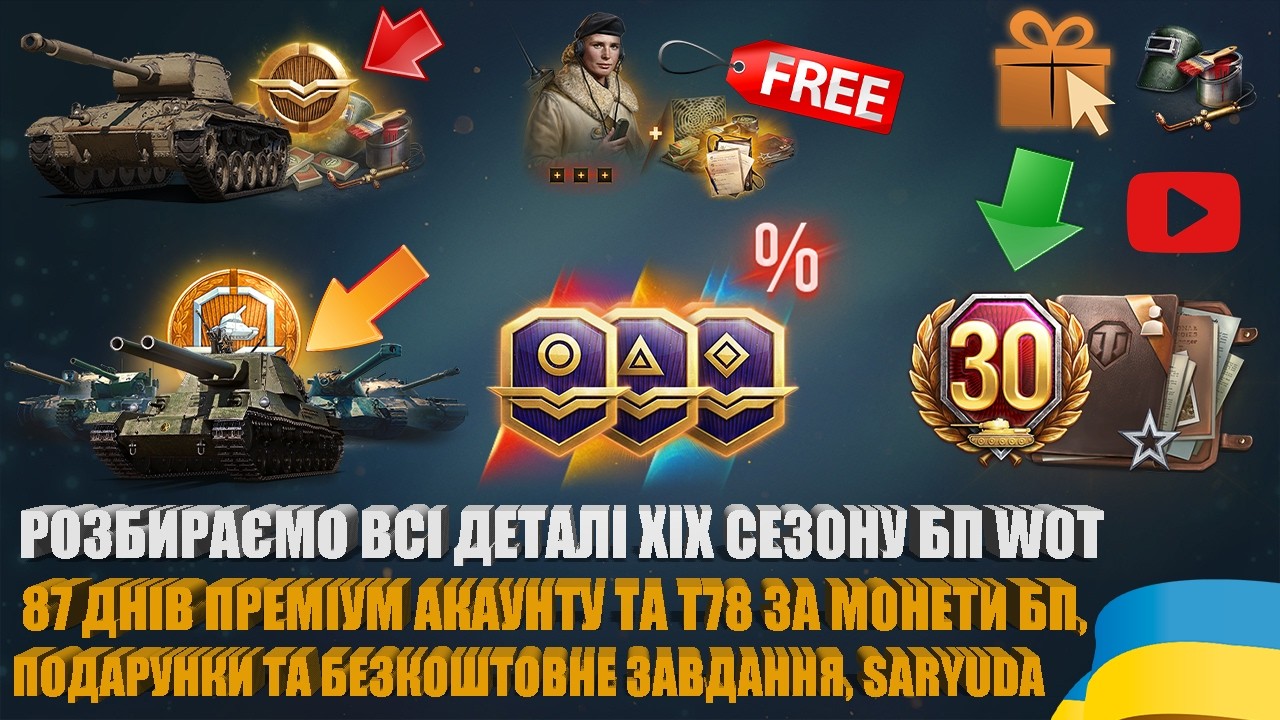 ТЕХНІКА, НАГОРОДИ, БЕЗКОШТОВНІ БОНУСИ ТА ПОДАРУНКИ У XIX СЕЗОНІ БП WOT | #WOT_UA