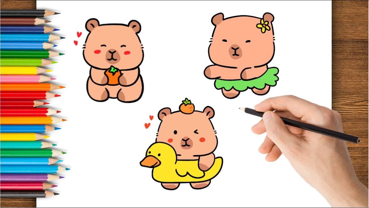 How to Draw 3 Easy Cute Capybaras! 🧡 Super Kawaii & Fun Tutorial