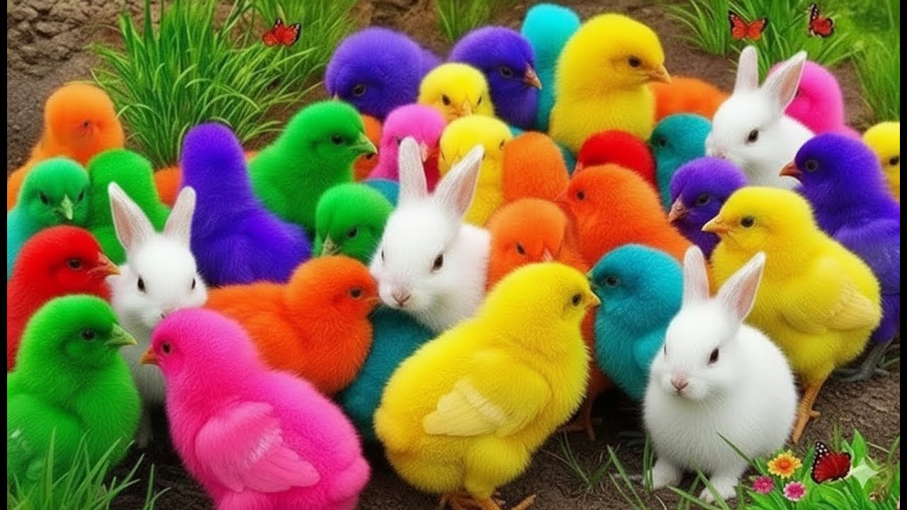 RAINBOW CHICKS PLAYING TOGETHER || COLORFUL TOY RAINBOW CHICKS SCENE