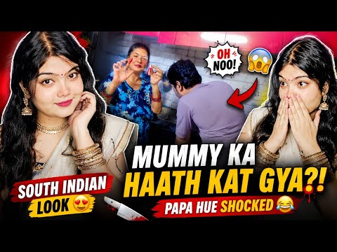 Mummy ka haath kat gaya?!😱 Papa hue shocked 😂 South indian look 😍 || Srishti Vlogs 