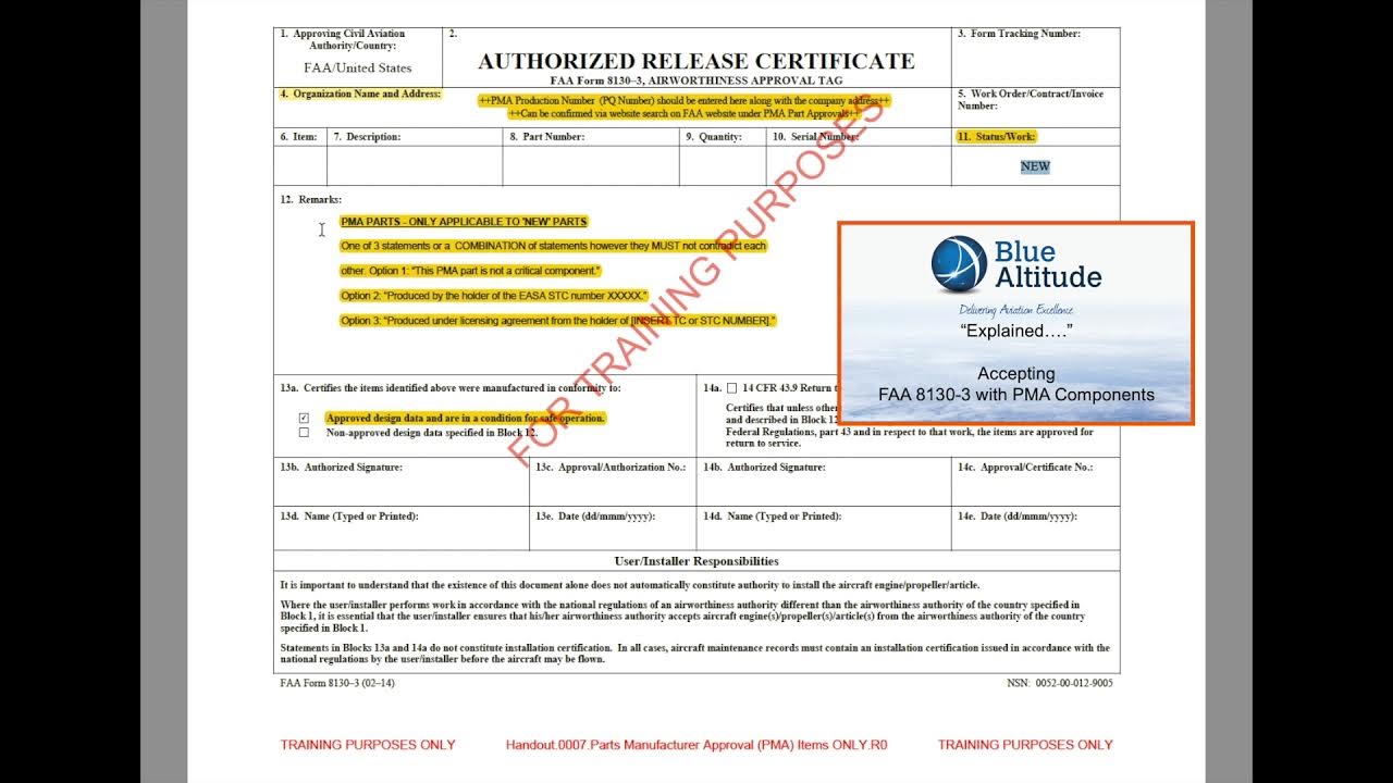 Explained FAA 8130 3 With PMA Parts Manufacture Approval YouTube explained-faa-8130-3-with-pma-parts-manufacture-approval-youtube