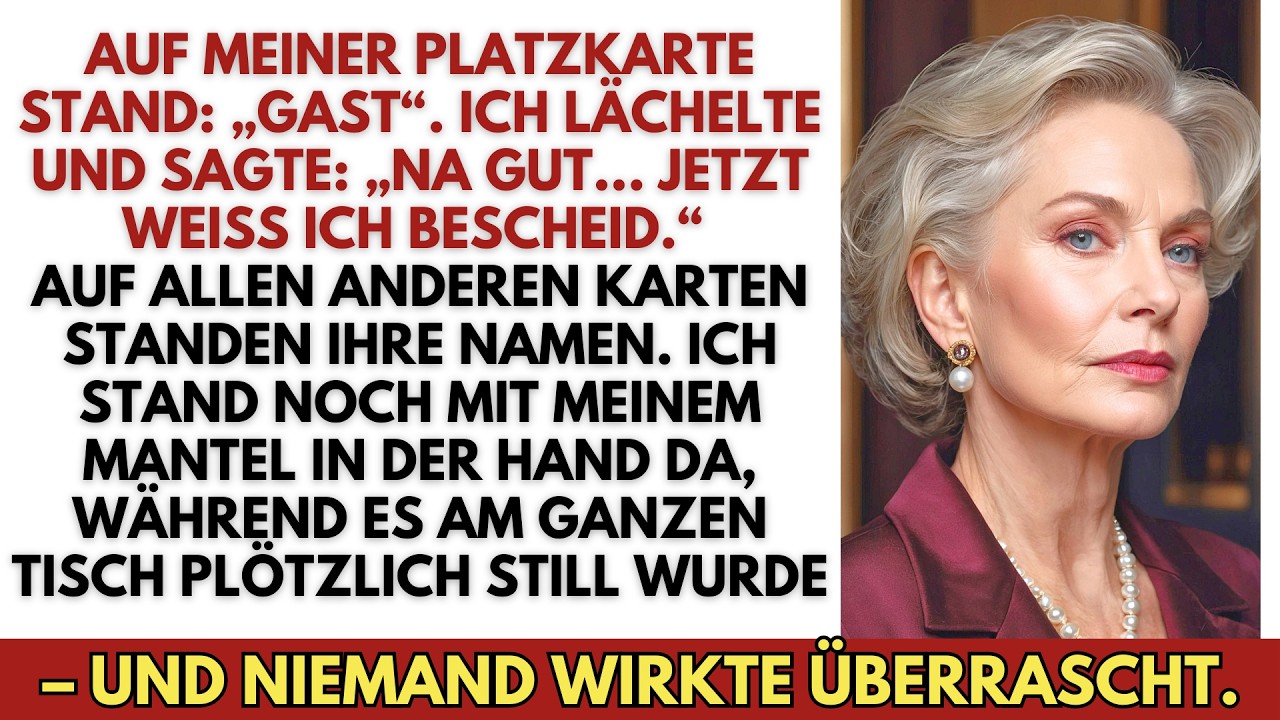 Bei der Beförderungsfeier meiner Schwiegertochter suchte ich meinen Platz am Tisch. Alle Kärtchen trugen Namen – nur auf meinem stand: „Gast“. Niemand wirkte überrascht, nicht einmal mein eigener...