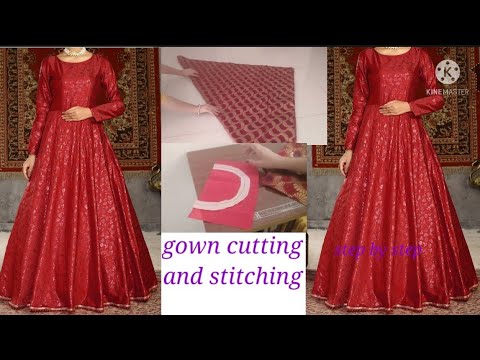 Net fabric floor length long gown cutting and stitching - YouTube