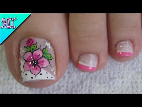 diseÑo-de-uÑas-para-pies-flor-y-francÉs---flowers-nail-art--french-nail-art---nlc