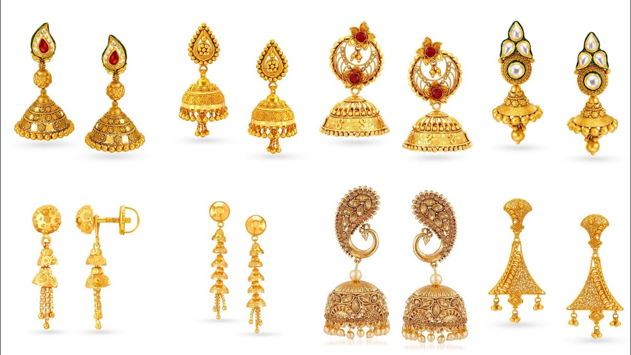 Gold jhumka designs || tanishq gold earrings designs - YouTube