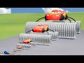 Big &amp; Small Long Lightning Mcqueen Made Saw Wheels VS Train | BeamNG.drive