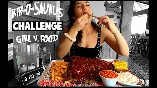 Girl Vs. GIANT RIB-O-SAURUS CHALLENGE | #Flamingchallenge | Girl Vs Rack of Ribs!