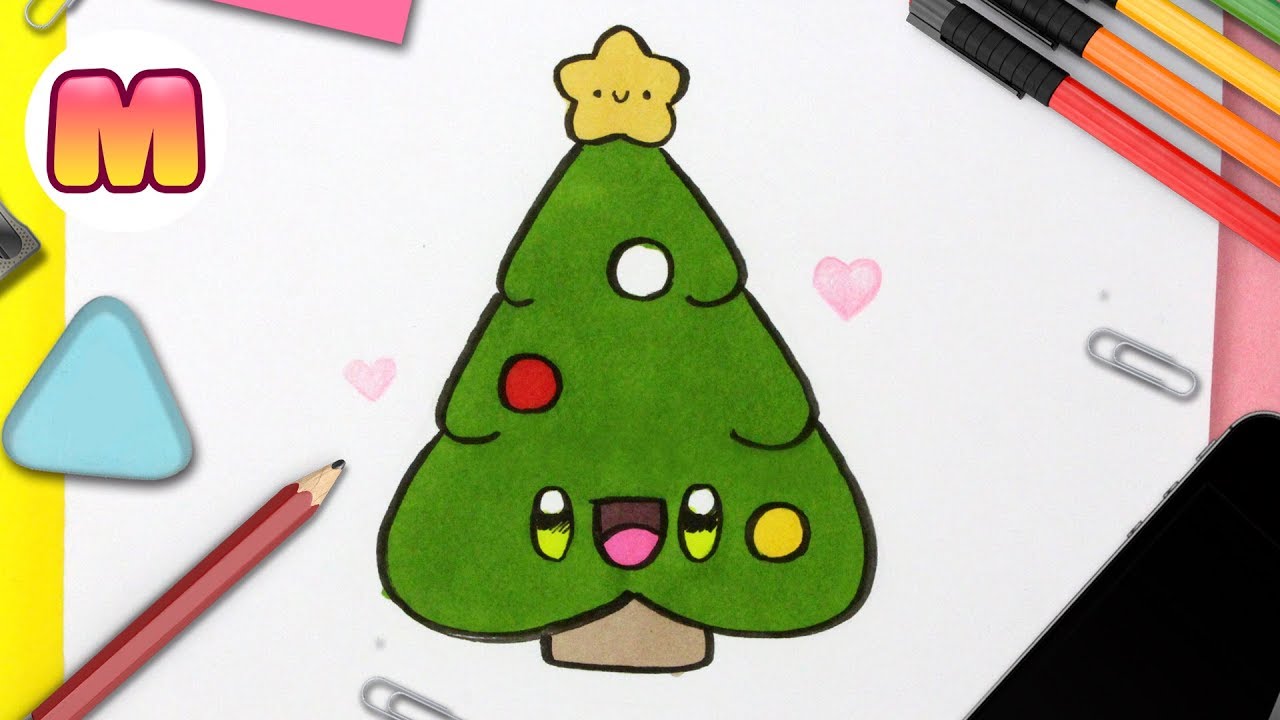 COMO DIBUJAR UN ARBOL DE NAVIDAD KAWAII - Dibujos de navidad faciles -  Dibuja de una manera facil - thptnganamst.edu.vn