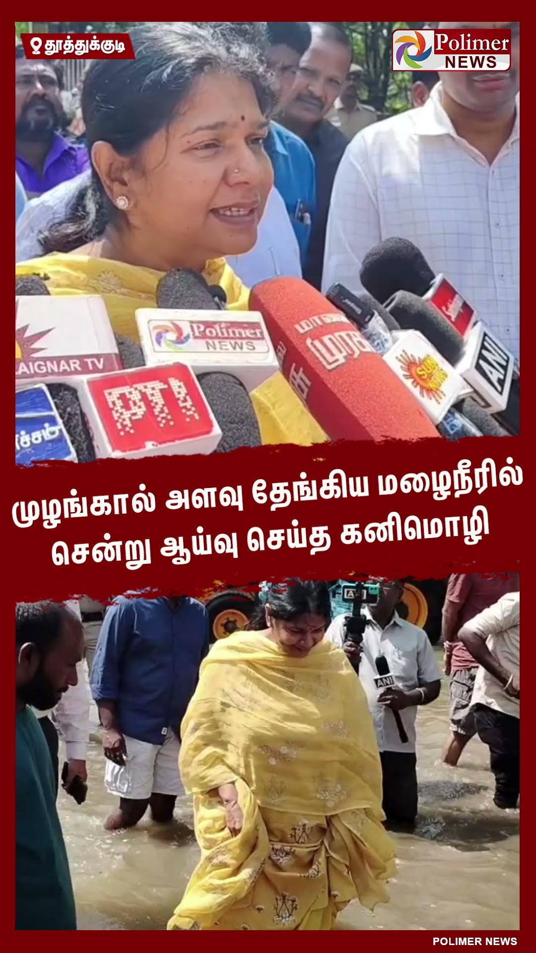 முழங்கால் அளவு தேங்கிய மழைநீரில் சென்று ஆய்வு செய்த கனிமொழி.. #shorts