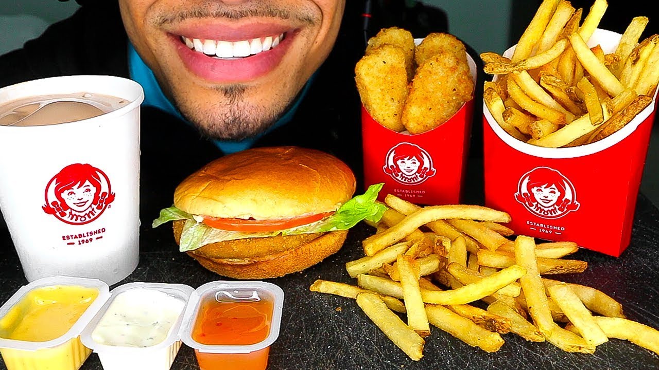 Asmr Wendys Crispy Chicken Nuggets Spicy Sandwich Chocolate Frosty Fries Eating Show Mukbang