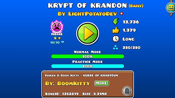 Daily: "KRYPT OF KRANDON" By: LightPotatoDev 100% | Geometry Dash 2.2