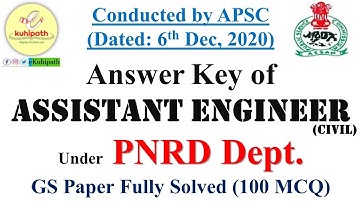 Assistant Engineer (Civil), PNRD Dept. Exam Answer Key | GS Paper Fully Solved | 06.12.2020