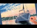 How to Paint a Sunset Seascape with Boat in Acrylic | Paint with Nolan