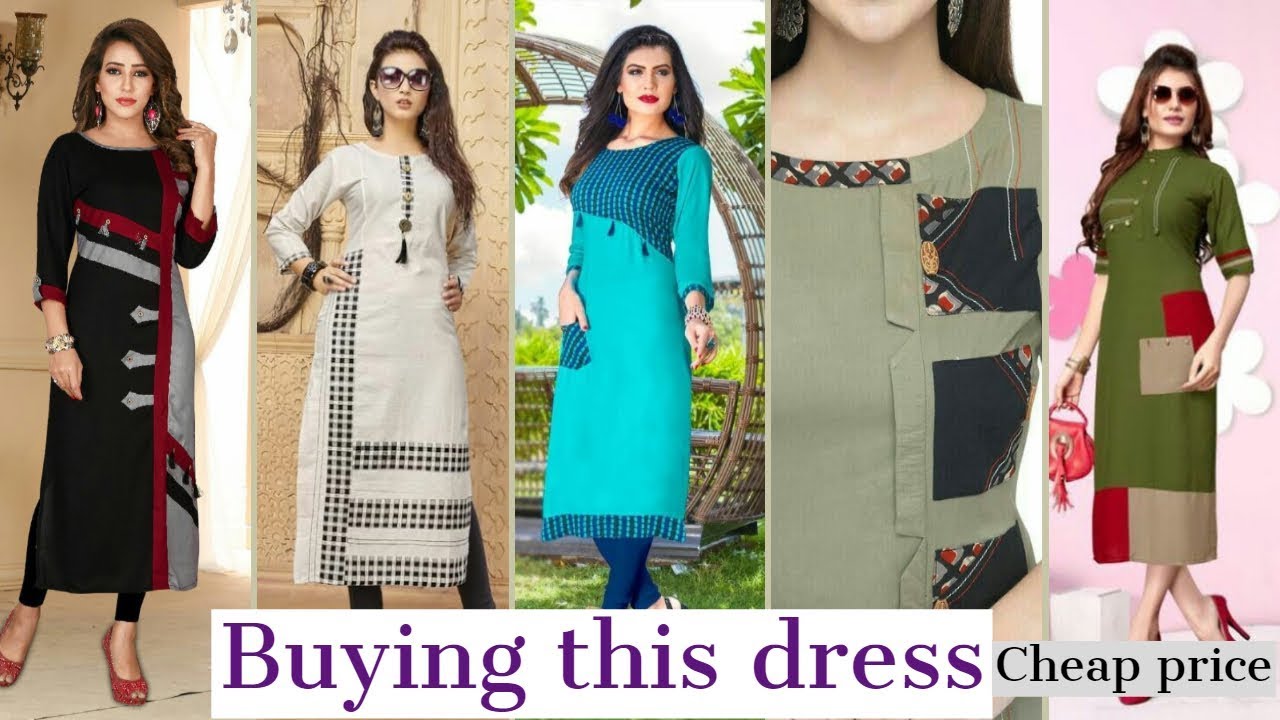 Rayon High Neck Patch Work Kurti