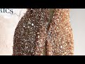 Luxe copper sequins handmade lace on a dress form  ghf