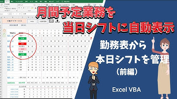 Excel勤務表 : 本日シフトを管理（月間予定業務を当日シフトに自動表示）看護、介護施設向き
