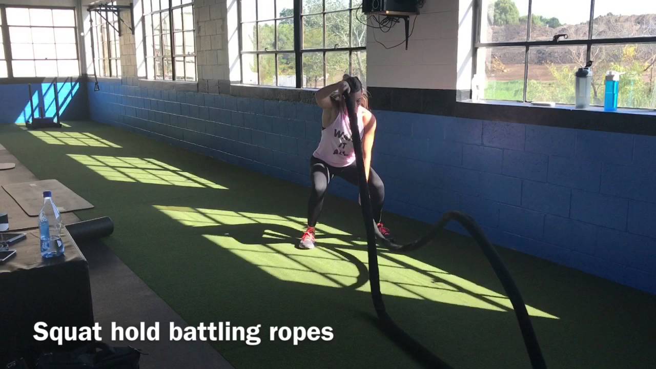 Squat hold battling ropes YouTube