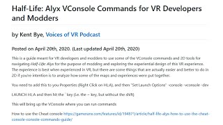 Half-Life: Alyx VConsole Commands for VR Developers and Modders