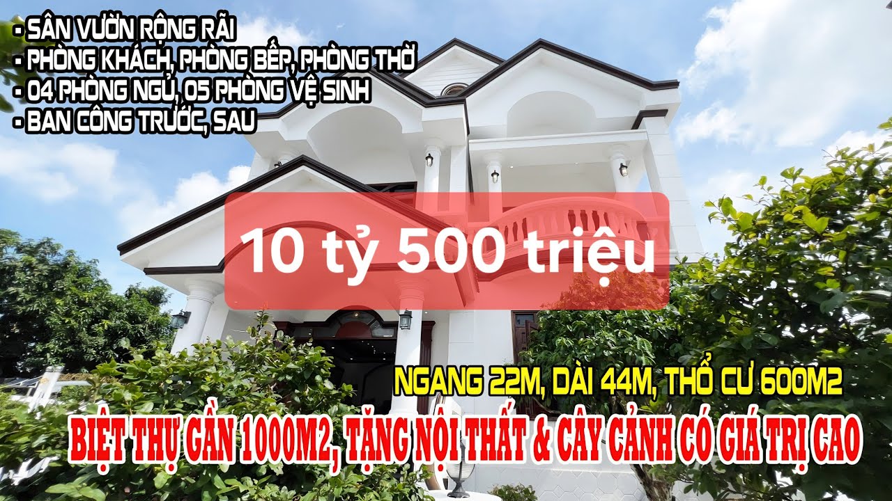 Biệt thự 1.000m2, trung tâm TP Rạch Giá, gần chợ 30-4, để lại nội thất và cây cảnh | 10 tỷ 500 triệu