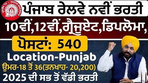 ਪੰਜਾਬ ਰੇਲਵੇ ਸਿੱਧੀ ਭਰਤੀ 2025/Punjab Railway Recruitment 2025|Punjab Jobs 2025|Railway jobs 2025