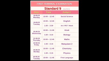 class 9 onam exam time table 2025