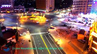 [4K] 2 lions roundabout at night time shooting by drone 2021