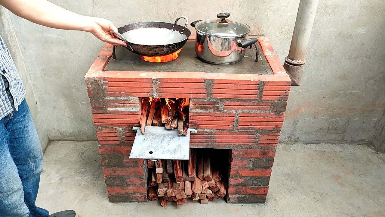 Creative wood stove - Ideas made from fired bricks and cement - YouTube
