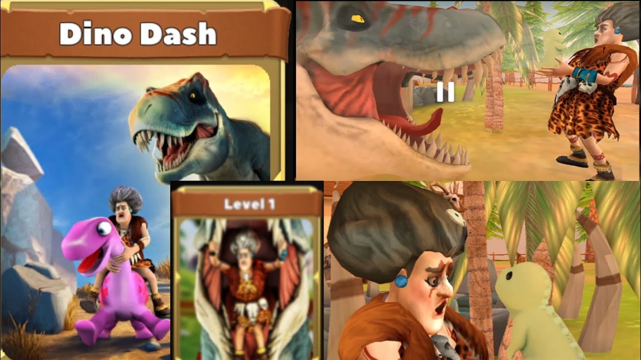 scary teacher stone age game level 1/dino dash /ruin coconut tree dino egg 🥚🌴🤣 