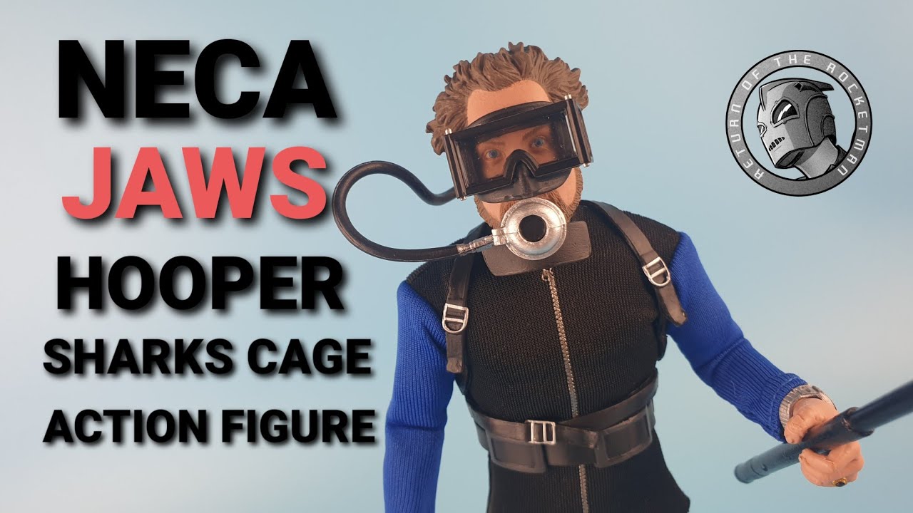 Neca jaws Hooper shark cage action figure inhand unboxing review YouTube