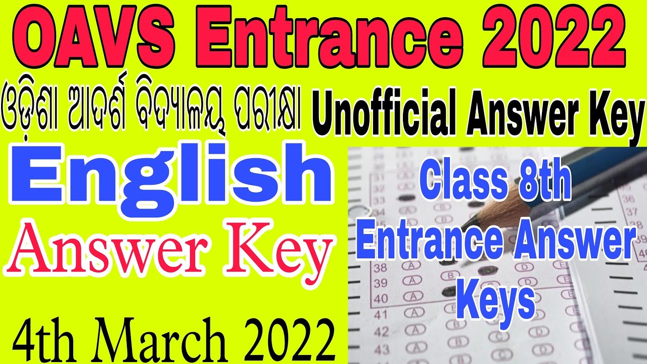 OAVS Entrance 2022 Answer keys/OAVS Class 8th Entrance Answer key/Odisha Adarsha Vidyalaya Entrance