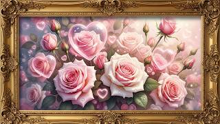 Ethereal Pink Roses and Floating Hearts in Ornate Gold Frame #DigitalArt #Floral #Romance #TVArt screenshot 5
