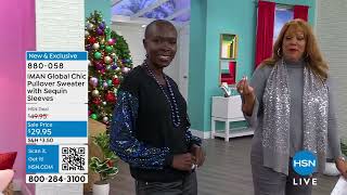 IMAN Global Chic Pullover Sweater with Sequin Sleeves