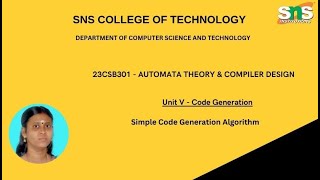 Simple Code Generation Algorithm in Compiler | Automata Theory & Compiler Design | SNS Institutions