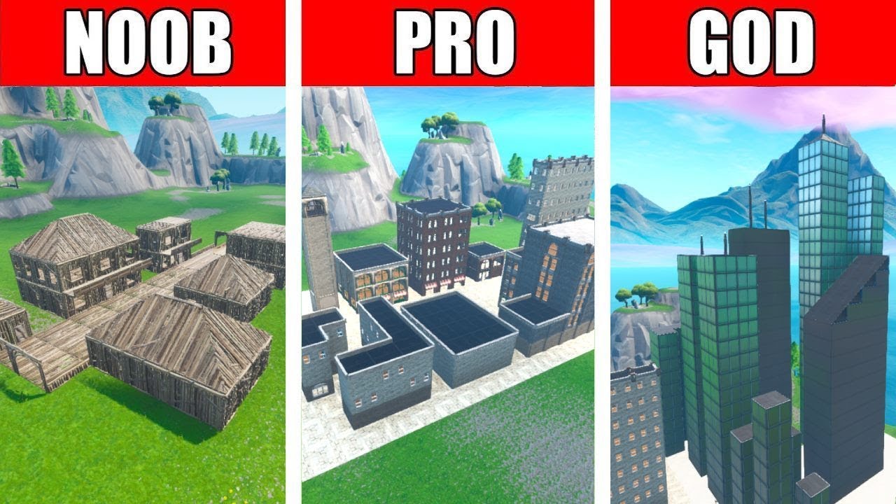 Fortnite Noob Vs Pro Vs God City Build Challenge In Fortnite Youtube - roblox bloxburg noob vs pro vs god videos infinitube