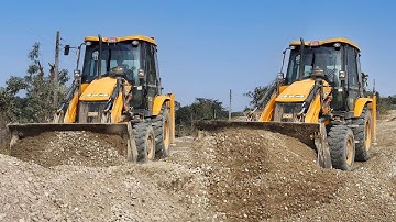 Experience JCB Operator Pushing Gravel and Leveling Road With JCB Backhoe - JCB Making Village Road