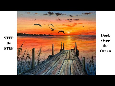 Sunset Over Ocean with Dock STEP by STEP Acrylic Painting