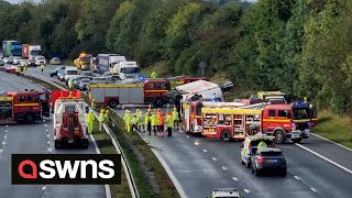 Video shows aftermath of severe incident on M4 leaving lorry overturned | SWNS