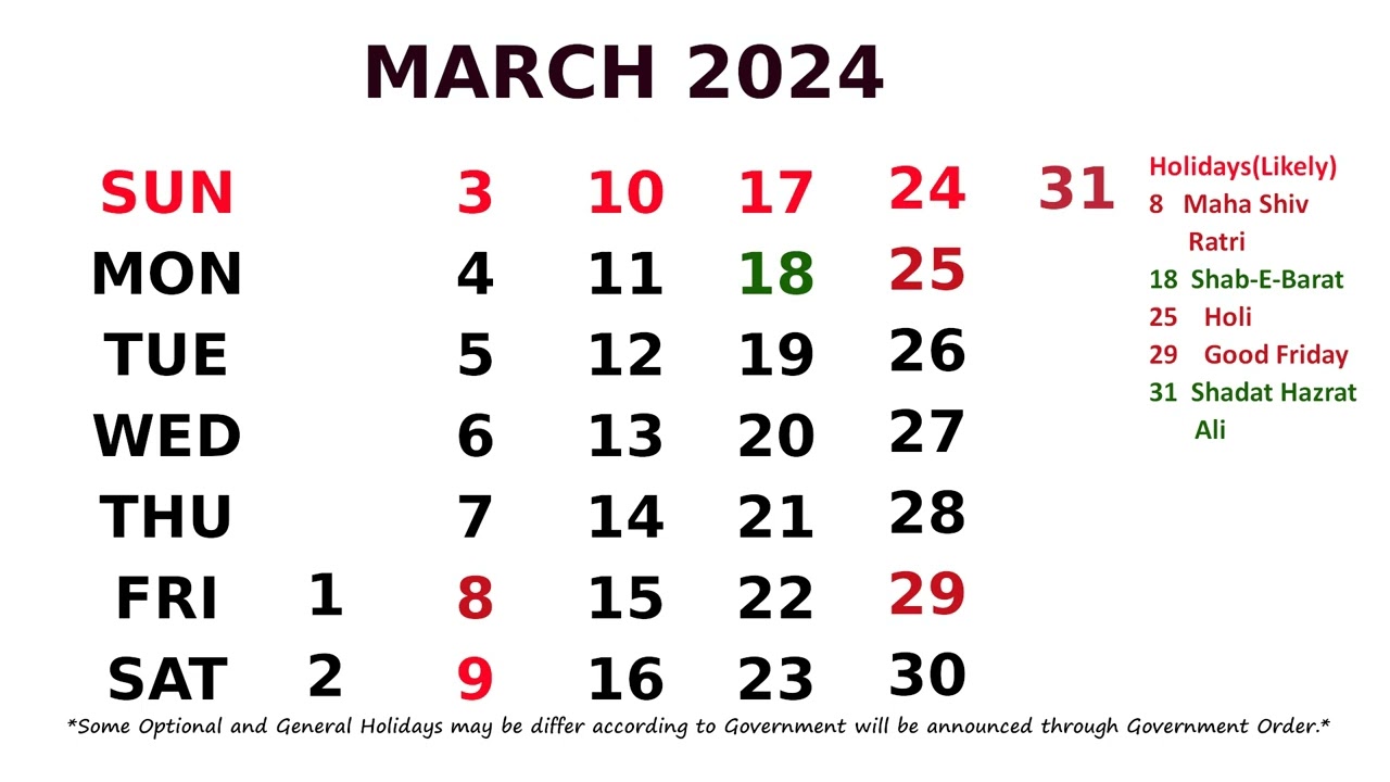 Calendar March 2024