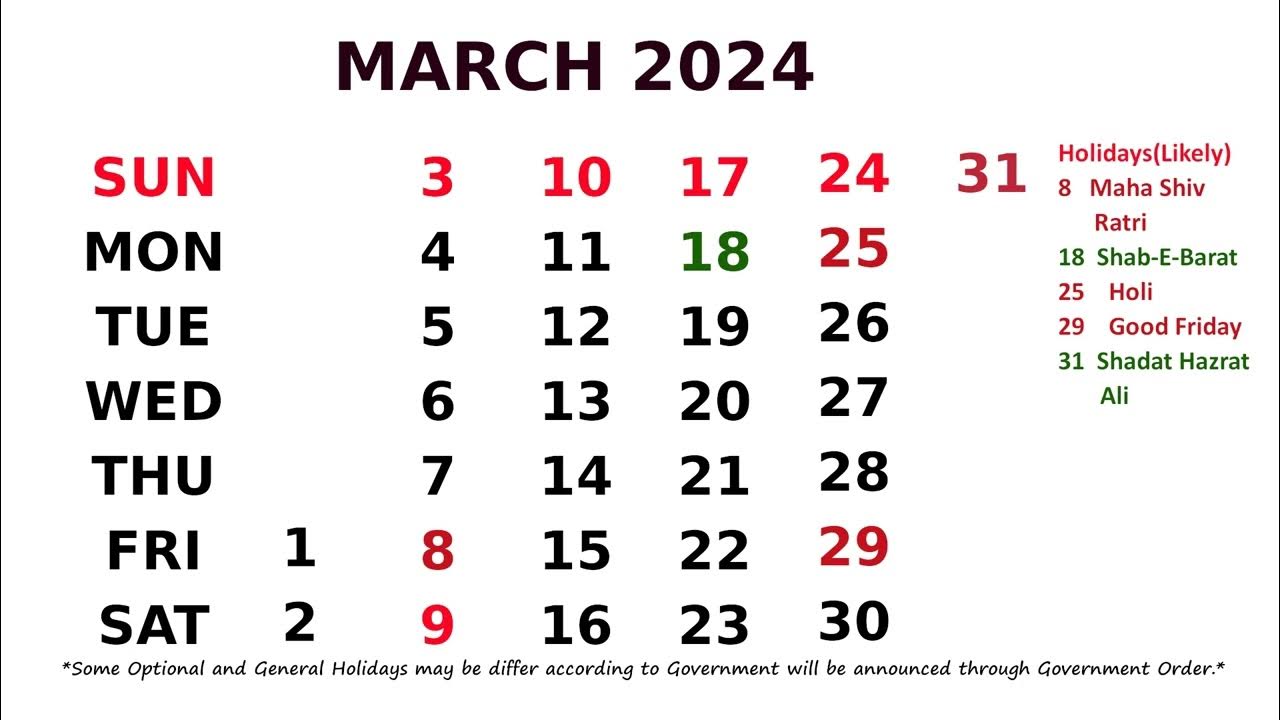 March Calendar 2024 YouTube