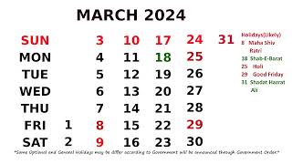 March Calendar  2024