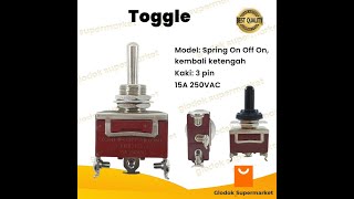 Toggle Switch 3 Pin On Off On Spring Saklar Togle Kaki 3p 15A KN3C-123