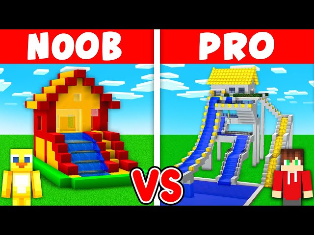 NOOB vs PRO: WATER SLIDE HOUSE CHALLENGE in Minecraft class=