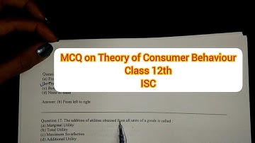 Theory of Consumer Behaviour MCQ | Semester 1 | Most important question | Economics | Class 12th