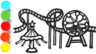 roller coaster drawing panting coloring amusement park for kids and toddlers lets draw easy