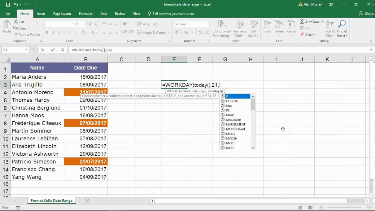 Format Cells within a Future Date Range in Excel