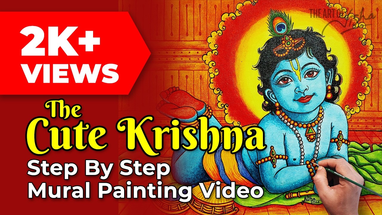 CUTE KRISHNA | Step by Step Mural sketching and painting Method | The ...