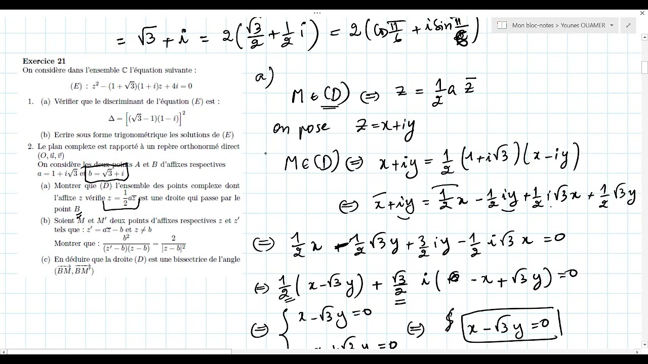 Les nombres complexes - Sciences mathématiques ( rattrapage 2016 )