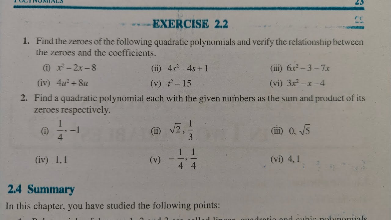 Class 10 Chapter 2 Exercise 2.2 NCERT Question 2 Class 16 - YouTube