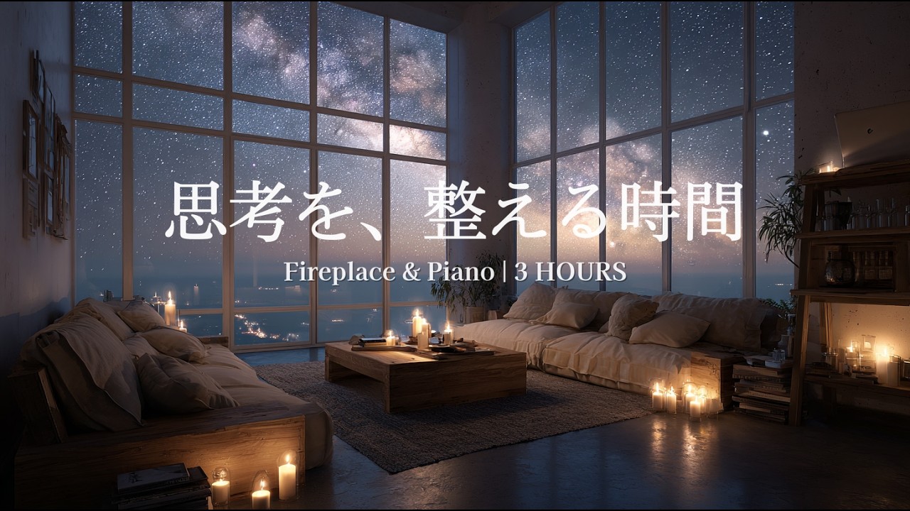 【作業用BGM】深夜のリビングとキャンドル。｜思考を整えるマインドフルネスBGM【3時間】｜Midnight Fireplace ASMR & Piano for Mindfulness