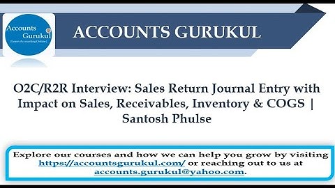O2C/R2R:Sales Return Journal Entry with Impact on Sales,Receivables,Inventory & COGS|Santosh Phulse